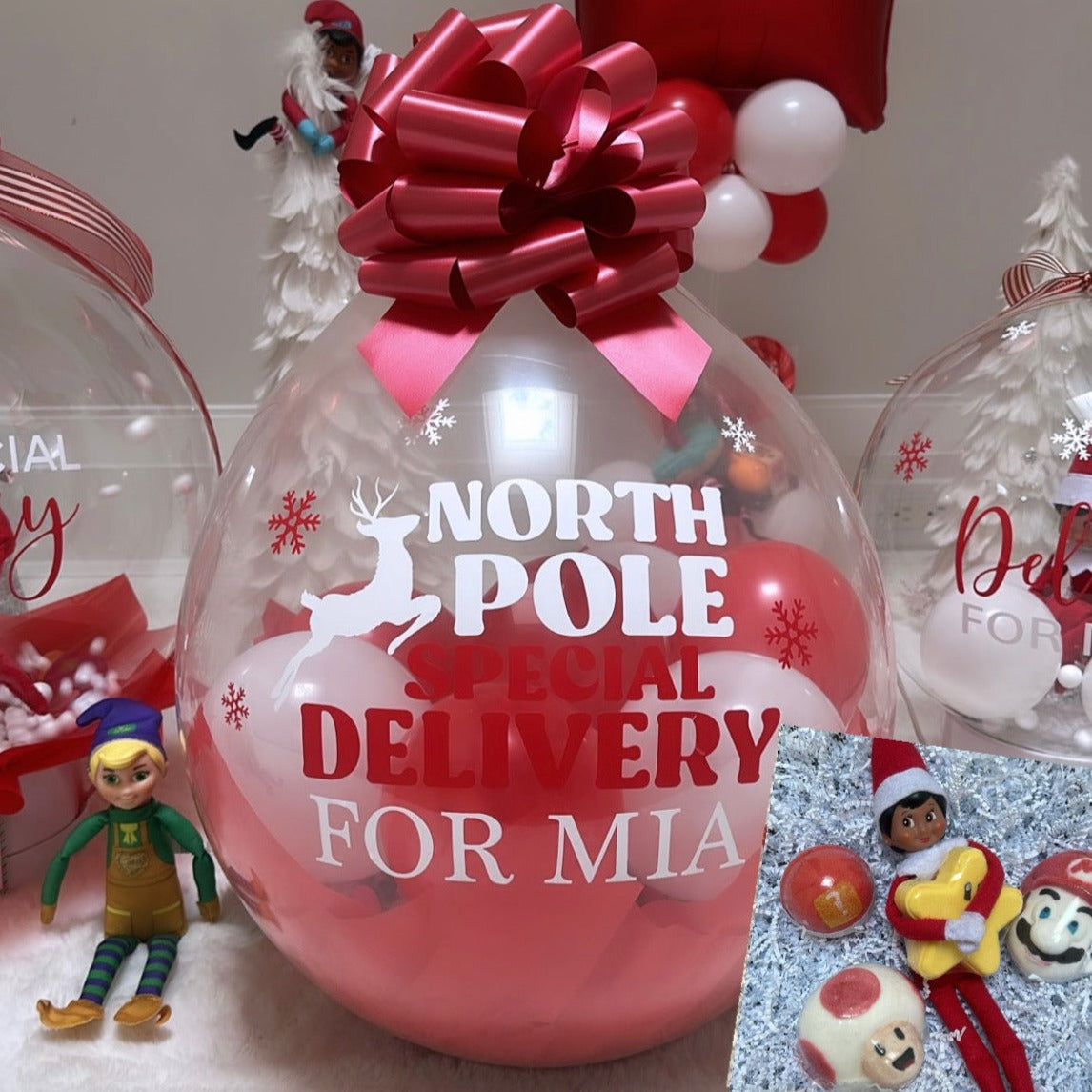 CUSTOM BALLOON - ELF POP BALLOON WITH SUPER MARIO BATH BOMBS (PRICE DOES NOT INCLUDE ELF)