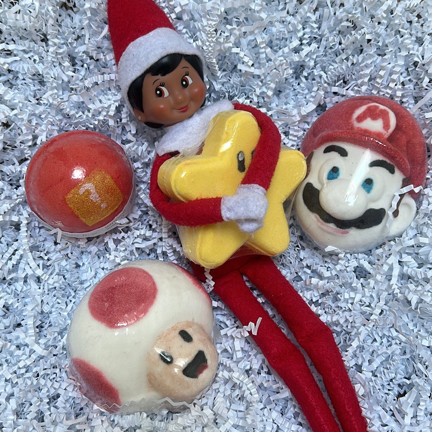 CUSTOM BALLOON - ELF POP BALLOON WITH SUPER MARIO BATH BOMBS (PRICE DOES NOT INCLUDE ELF)