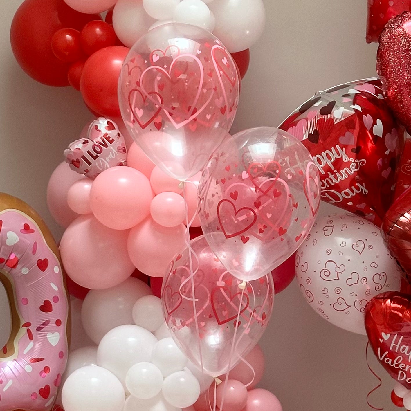 3 PINK AND RED HEIULM BALLOONS