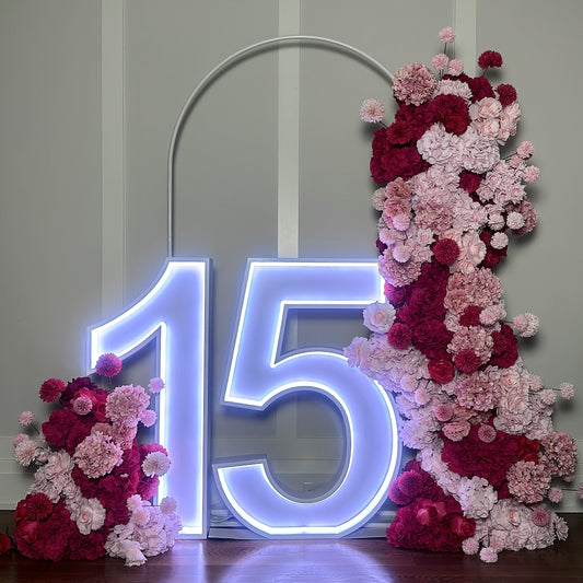 FLORAL CASCADE WITH LED MARQUEE NUMBERS