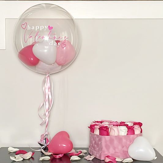VALENTINE'S HEART BOX - FRESH ROSES WITH BALLOON